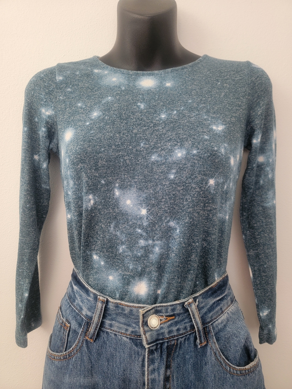 Galaxy-Print Long Sleeve Women’s Top - Blue